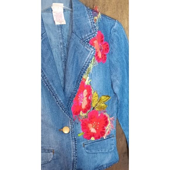 Vintage Canadian Tuxedo Denim Jean Outfit Y2k Floral Embroidered Women 4 Small - Picture 8 of 9